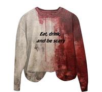 Halloween Sweatshirt For Women Trick Or Treating Bloody Crewneck Skeleton Pumpkin Face Cute Sweatshirts Costumes Pullover Outfits Ladies Adult 2025 (Beige, L) Halloween Costumes For Women