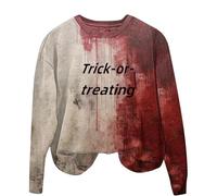 Halloween Sweatshirt For Women Trick Or Treating Bloody Crewneck Skeleton Pumpkin Face Cute Sweatshirts Costumes Pullover Outfits Ladies Adult 2025 (Watermelon Red, 3XL) Halloween Outfits For Girls