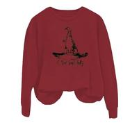 Halloween Sweatshirt For Women Witch Hat Of The Hat Fits Printed Crewneck Long Sleeve Sweatshirts Costumes Adult Ladies Pullover 2025 Outfits (Red, 3XL) Pumpkin Costume Women