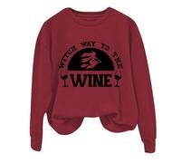 Halloween Sweatshirt For Women Witch Way To The Wine Printed Crewneck Long Sleeve Sweatshirts Costumes Adult Outfits 2025 Pullover Ladies (Red, M) Gothic Halloween Costumes For Women