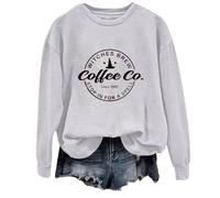 Halloween Sweatshirt For Women Witches Brew Coffee Co Since 1962 Printed Crewneck Long Sleeve Sweatshirts Costumes Adult Ladies Outfits 2025 Pullover (Grey, 4XL) Ladies Halloween Dresses