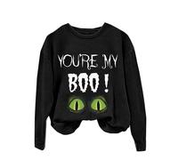 Halloween Sweatshirt For Women Your My Boo Cat Printed Crewneck Long Sleeve Sweatshirts Costumes Adult Pullover Outfits Ladies 2025 (Black, XXL) Scary Halloween Costumes For Girls