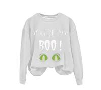 Halloween Sweatshirt For Women Your My Boo Cat Printed Crewneck Long Sleeve Sweatshirts Costumes Adult Pullover Outfits Ladies 2025 (White, XXL) Adult Halloween Costumes