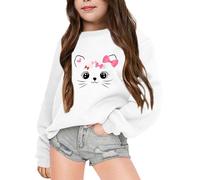 Halloween Sweatshirt Girls Cute Cat Print Pullover Sweatshirts School Jumper Kids GirlsCrewneck Long Sleeve T Shirt Top Classic Sweater Winter Warm Outdoor Clothes for Age 3-10 (White, 3-4 Years)
