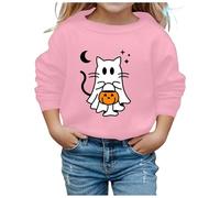 Halloween Sweatshirt Girls Kids Cute Cat Ghost Print Jumper Tops Crewneck Back to School Uniform Pullover Sweatshirts Casual Sweater Autumn Fashion Outdoor Clothes Age 3-10 Years (3-4 Years) Pink
