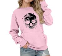 Halloween Sweatshirt Kids Girls Skeleton Bone Print Pullover Sweatshirts With Pocket Teen Girls Crewneck Long Sleeve Jumper T-Shirt Tops Classic Sweater Winter Fall Clothes Age 2-12 (7-8 Years) Pink