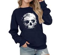 Halloween Sweatshirt Kids Girls Skeleton Bone Print Pullover Sweatshirts With Pocket Teen Girls Crewneck Long Sleeve Jumper T-Shirt Tops Classic Sweater Winter Fall Clothes (Dark Blue, 3-4 Years)