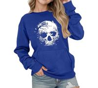 Halloween Sweatshirt Kids Girls Skeleton Bone Print Pullover Sweatshirts With Pocket Teen Girls Crewneck Long Sleeve Jumper T-Shirt Tops Classic Sweater Winter Fall Clothes Age (Blue, 7-8 Years)