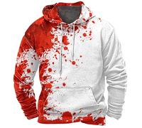 Halloween Sweatshirt Men Bloodstain Fashion, Scares Bloody Pattern Holiday Parties Casual Drawstrings Hooded Leisure Pullover Hoodie with Kangaroo Pocket (White, S)