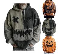 Halloween Sweatshirt Men, Funny Pumpkin Head Hooded Sweatshirt Casual Stylish Long Sleeve Pullover Spooky Horror Knit Cozy Sweater Retro Contrast Hoodie Stretchy Comfortable Pullover