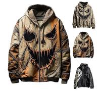 Halloween Sweatshirt Men, Scary Face Horror Print Hoodie Steampunk Gothic Pullover With Hood Casual Stylish Long Sleeve Pullover Vintaged Full Zip Drawstring Hoodies Retro Contrast Hoodie