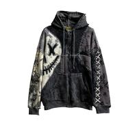 Halloween Sweatshirt Men, Scary Face Horror Print Hoodie Steampunk Gothic Pullover With Hood Casual Stylish Long Sleeve Pullover Vintaged Full Zip Drawstring Hoodies Retro Contrast Hoodie Black