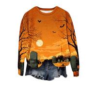 Halloween Sweatshirt Women Ghost 3D Print Sweatshirt Loose Novelty Sweater Long Sleeve Scary Autumn Festive Top Autumn Holiday Party Clothes (Orange, L)