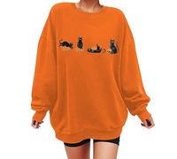 Halloween Sweatshirt Women Oversized Baggy Long Sleeve, Gothic Fashion Autumn Winter Horrible Elegant Round Collar Printing Large Size Sleeves Bat Pumpkin Ghost Loose Sweaters Indoor Casual