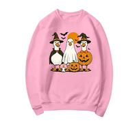 Halloween Sweatshirt Women Spooky Goose Graphic Sweatshirts Creepy Novelty Loose Top Comfy Long Sleeve Fall Warm Fashion Top Home Halloween Leisure Clothes (Pink, XL)