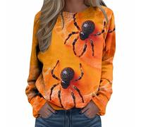 Halloween Sweatshirt Women Womens Sweatshirts with No Hood, Autumn Winter Gothic Fashion Bat Pumpkin Warmth Printing Crewneck Horrible Loose Ghost Large Size Round Collar Sweaters Outdoor Indoor