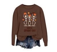 Halloween Sweatshirt Women's Halloween Sweatshirt without Pullover Printed Crew Neck Long Sleeve Casual Autumn Fashion Top Comfortable Loungewear Soft Blend Streetwear Korean Things, brown, S