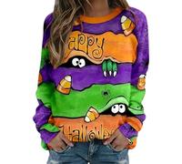 Halloween Sweatshirt Womens Slouchy Jumper Cute Striped Patchwork Spider Graphic Printed Patchwork Tops Long Sleeve Crewneck Pullover Ladies Holiday Party Casual Costumes (A0a5-Purple, XXL)