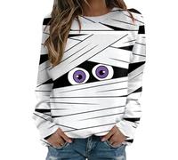 Halloween Sweatshirt Womens Slouchy Jumper Cute Striped Patchwork Spider Graphic Printed Patchwork Tops Long Sleeve Crewneck Pullover Ladies Holiday Party Casual Costumes (A0a4-White, M)