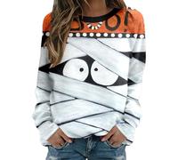 Halloween Sweatshirt Womens Slouchy Jumper Cute Striped Patchwork Spider Graphic Printed Patchwork Tops Long Sleeve Crewneck Pullover Ladies Holiday Party Casual Costumes (A0a2-White, M)