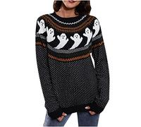 Halloween Sweatshirt Womens UK Ghosts Graphic Print Novelty Blouses Long Sleeve Jumper Crew Neck Loose Fit Pullover Halloween Costumes Ladies Casual Sweater XL XXL Black