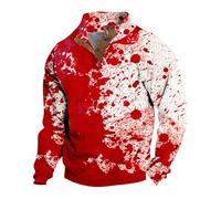 Halloween Sweatshirts for Men Bloody Printed Button Stand Collar Sweatshirt Long Sleeve Shirts Sport Gym Tops Autumn Winter Sweaters Scary Graphic Tshirt (Rose Gold, L)