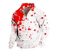 Halloween Sweatshirts for Men Bloody Printed Button Stand Collar Sweatshirt Long Sleeve Shirts Sport Gym Tops Autumn Winter Sweaters Scary Graphic Tshirt (Hot Pink, L)
