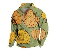 Halloween Sweatshirts for Men Scary Pumpkin Print Pullover Tops Button Up Long Sleeve Hneley Jumpers Holiday Costume Adult Scary (Green,L)