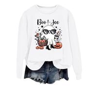 Halloween Sweatshirts for Women Cute Ghosty Pumpkin Bat Print Graphic Pullover Tops Crew Neck Long Sleeve Top Ladies Casual Loose Fit Hoodless Sweat Lightweight Fall Winter Warm Tee (04 White, S)