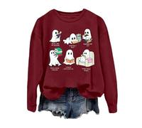Halloween Sweatshirts for Women Ghost Reading Books Sweater Cute Spooky Bookish Shirt Fall Pullover Tops red 2025