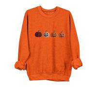 Halloween Sweatshirts for Women Halloween Pumpkin Ladies Fashionable Casual Long Sleeve Round Neck Hoodless Sweatshirt Oversized Tops Holiday Plus Size Lightweight Clothe