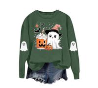 Halloween Sweatshirts for Women Ladies Fashionable Pumpkin Ghost Pullover Casual Long Sleeve Round Neck Hoodless Sweatshirt Oversized Tops Holiday Plus Size Lightweight Clothe