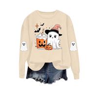 Halloween Sweatshirts for Women Ladies Fashionable Pumpkin Ghost Pullover Casual Long Sleeve Round Neck Hoodless Sweatshirt Oversized Tops Holiday Plus Size Lightweight Clothe