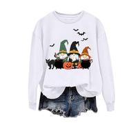 Halloween Sweatshirts for Women Ladies Fashionable Skull Printed Casual Long Sleeve Round Neck Hoodless Sweatshirt Oversized Tops Holiday Plus Size Lightweight Clothe