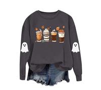 Halloween Sweatshirts for Women Ladies Long Sleeves Round Neck Pullover Casual Hoodless Fashionable Pumpkin Ghost Sweatshirt Oversized Tops Holiday Plus Size Lightweight Clothe