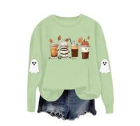 Halloween Sweatshirts for Women Ladies Long Sleeves Round Neck Pullover Casual Hoodless Fashionable Pumpkin Ghost Sweatshirt Oversized Tops Holiday Plus Size Lightweight Clothe