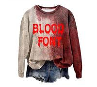 Halloween Sweatshirts for Women Scary Problem Solved Letter Print Halloween Tops for Women Bloody Red Halloween Costumes Woman