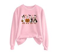 Halloween Sweatshirts for Womens Cute Pumpkin Print Round Neck Pullover Style Autumn Fashion Long Sleeve Oversized Comfort Fit Sweatshirt Comfortable Loose Top Themed Collection Pink