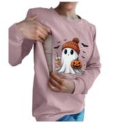 Halloween Sweatshirts for Womens Funny Graphic Print Crew Neck Long Sleeve Design Winter Warm Pullover Oversized Comfort Fit Sweatshirt Comfortable Loose Top Casual Autumn Daily Wear Rose Gold