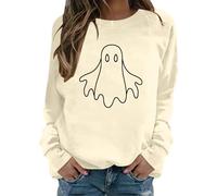 Halloween Sweatshirts for Womens Horror Theme Pullover Top Long Sleeve Loose Fit Soft Cotton Blend Material Casual Everyday Wear UK Size Jumper Winter Festival Costume Party Light Yellow