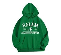 Halloween Sweatshirts Women Oversized Hoodie Salem Massachusetts Shirts Hocus Pocus Tees Tops Fall Holiday Crew Neck Pullover 2025 Fall Green