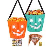Halloween Sweet Bags 2PCS Halloween Basket Containing 100PCS Gift Bags and 4PCS Stickers for Kids Trick or Treat Bucket