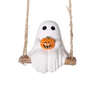 Halloween Swing Ghost Pumpkin Statue Decoration,Cute Swing Ghost Pumpkin Halloween Decor,Swing White Ghost Pumpkin Hanging Statue for Halloween Party,Tree