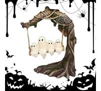 Halloween Swing Ghost Statue,Ghost On A Tree Swing Decor,Cute Halloween Ornaments,Home Decoration Spooky Statue for Desk Tabletop Bedroom Bookshelf Windowsills Entryway Cabinets Centerpiece (02)