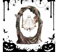Halloween Swing Ghost Statue,Ghost On A Tree Swing Decor,Cute Halloween Ornaments,Home Decoration Spooky Statue for Desk Tabletop Bedroom Bookshelf Windowsills Entryway Cabinets Centerpiece (01)