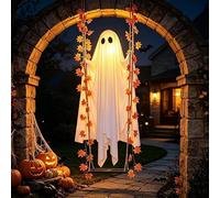 Halloween Swinging Ghost Hanging Decorations Outdoor, 180cm Large Hanging Ghosts Swing with Remote Control String Lights, Halloween Decorations for Outside Garden Yard Porch Tree, with string lights