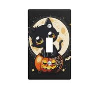 Halloween Switch Cover Plates Cat Black Kitten on Pumpkin with Full Moon Fall Holiday Decor Cute Night Scene Wall Plaques