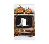 Halloween Switch Cover Plates Scary Pumpkin Ghost TV Scene for Wall Accents, Thermoplastic Wall Plates, Standard Size
