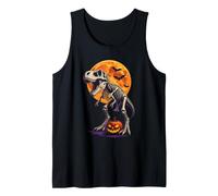 Halloween T Rex Dinosaur Skeleton Full Moon Bats Tank Top