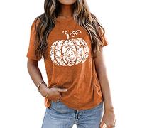 Halloween T Shirt for Women Pumpkin Leopard Print Tops Shirts Short Sleeve Casual Loose Tee